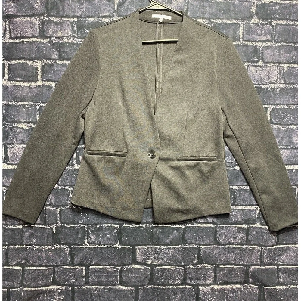 Linda Matthews Blazer Jacket Women Medium Olive Green Single Button Professional